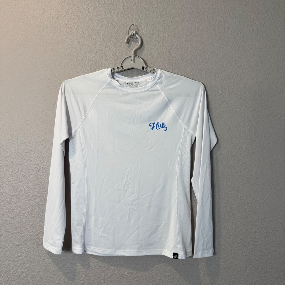 Huk Women's Size M White Turtle Graphic UPF Performance Fishing Shirt H6120033